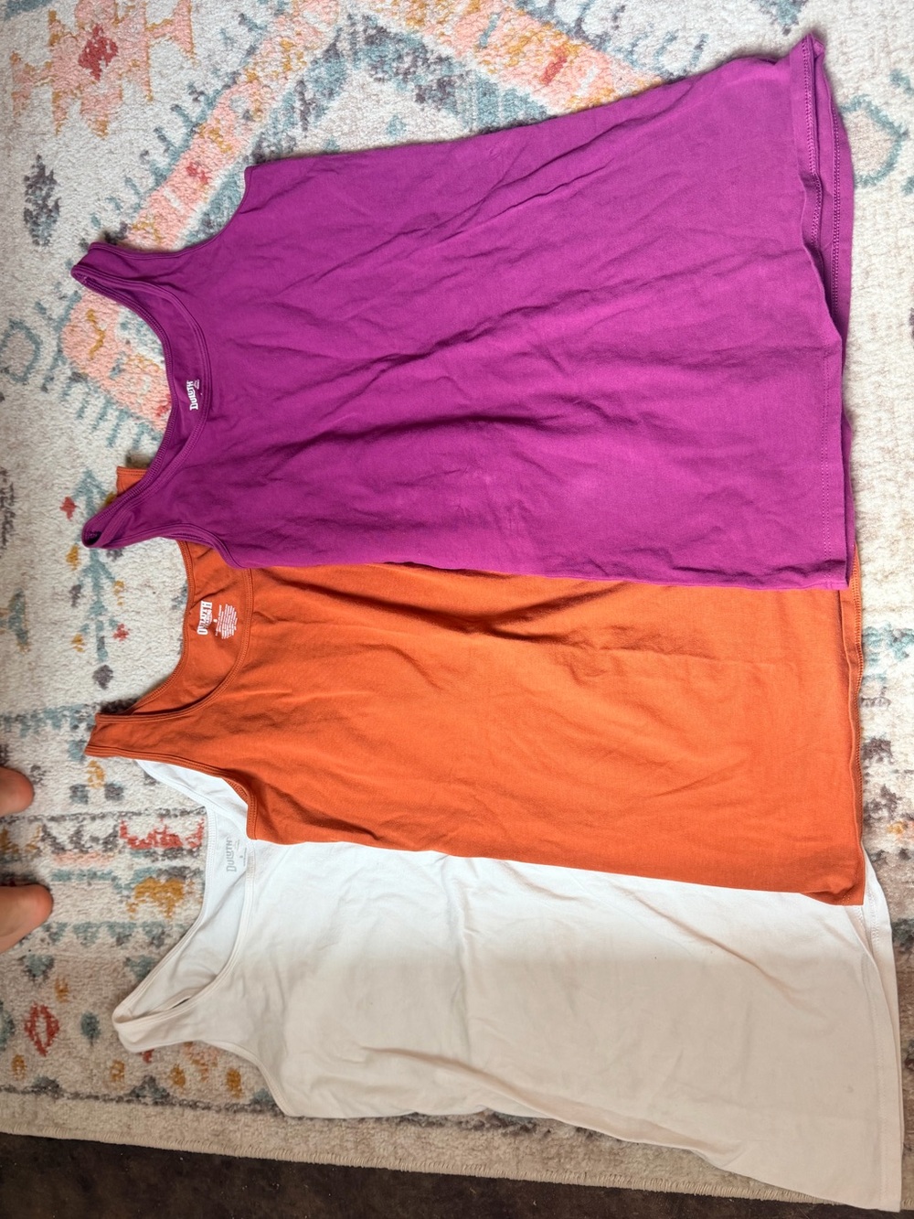 Duluth no yank tank - fuschia, orange, and white EUC